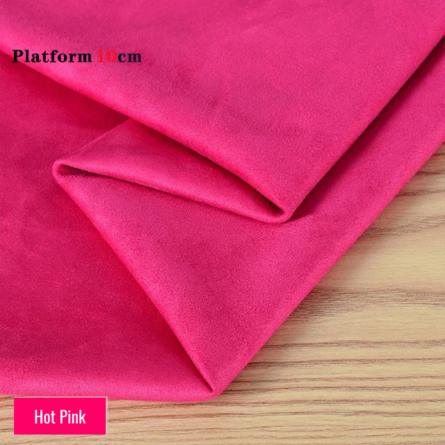 Hot Pink stretch fabric for platform protector, suitable for 10cm platform pole dance shoes, shown folded on wooden surface