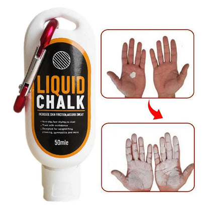 Close-up of hands applying Liquid Chalk GP-LC-M2, rubbing solution into skin for enhanced grip