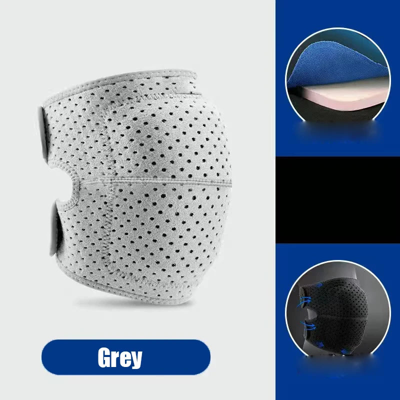 Grey open-back knee pad with highlighted EVA cushion for shock absorption and breathable material for comfort.
