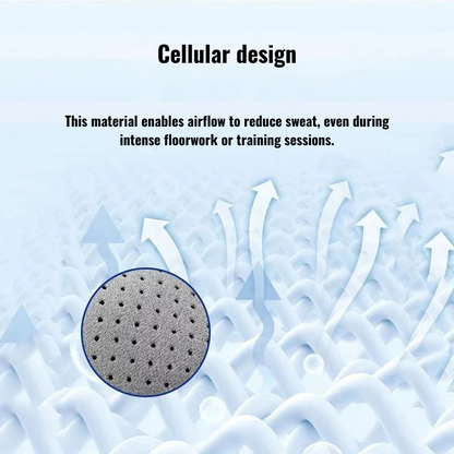  Close-up image showcasing cellular design fabric that enables airflow to reduce sweat during intense floorwork or training sessions.