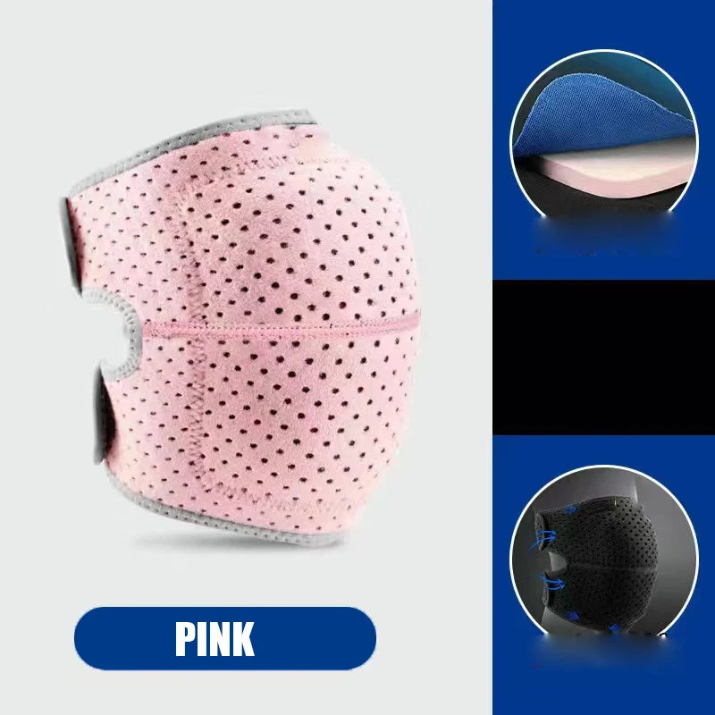Pink open-back knee pad with highlighted EVA cushion for shock absorption and breathable material for comfort.