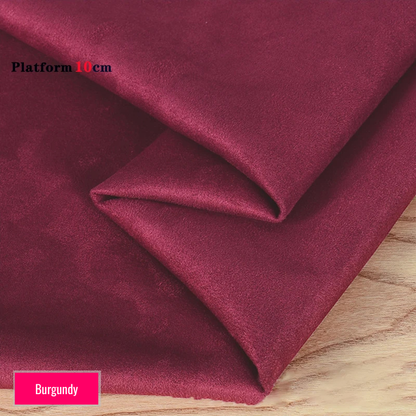 Burgundy stretch fabric for platform protector, suitable for 10cm platform pole dance shoes, shown folded on wooden surface