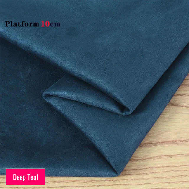 Deep Teal stretch fabric for platform protector, suitable for 10cm platform pole dance shoes, shown folded on wooden surface