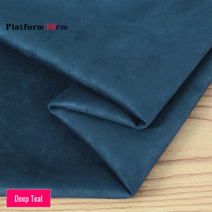 Deep Teal stretch fabric for platform protector, suitable for 10cm platform pole dance shoes, shown folded on wooden surface