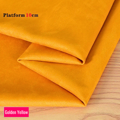Golden Yellow stretch fabric for platform protector, suitable for 10cm platform pole dance shoes, shown folded on wooden surface