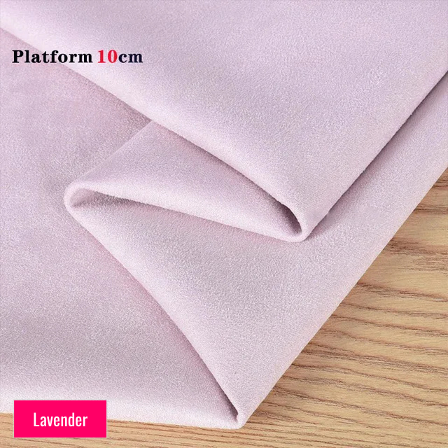 Lavender stretch fabric for platform protector, suitable for 10cm platform pole dance shoes, shown folded on wooden surface