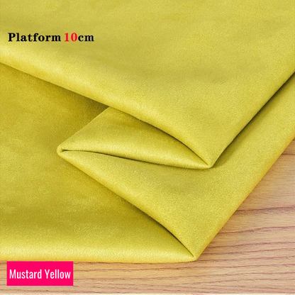 Mustard Yellow stretch fabric for platform protector, suitable for 10cm platform pole dance shoes, shown folded on wooden surface