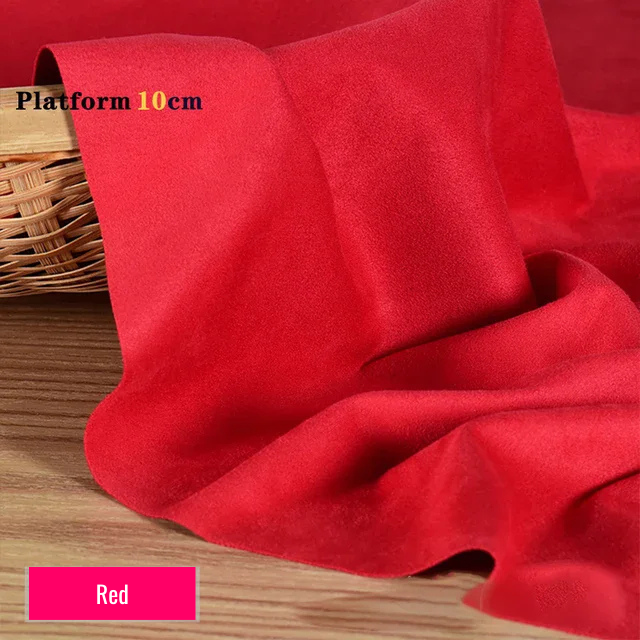 Red stretch fabric for platform protector, suitable for 10cm platform pole dance shoes, shown folded on wooden surface