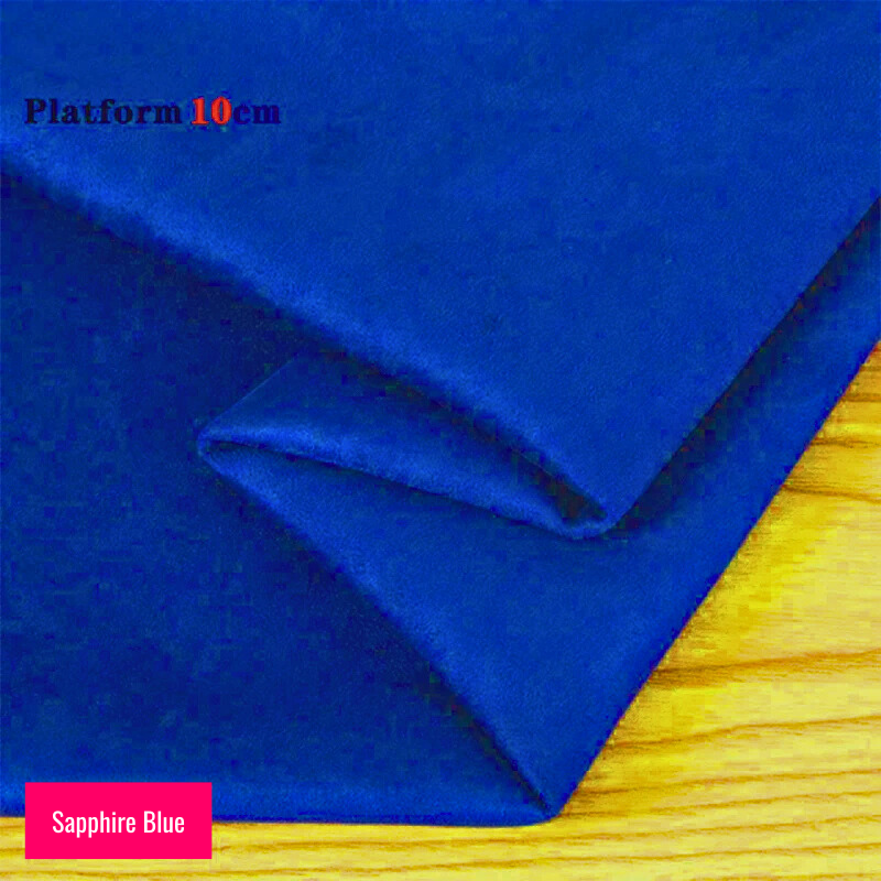 Saphire Blue stretch fabric for platform protector, suitable for 10cm platform pole dance shoes, shown folded on wooden surface