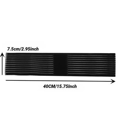Black elastic knit wrist wrap dimensions diagram showing 7.5cm width and 40cm length measurements with detailed specifications.